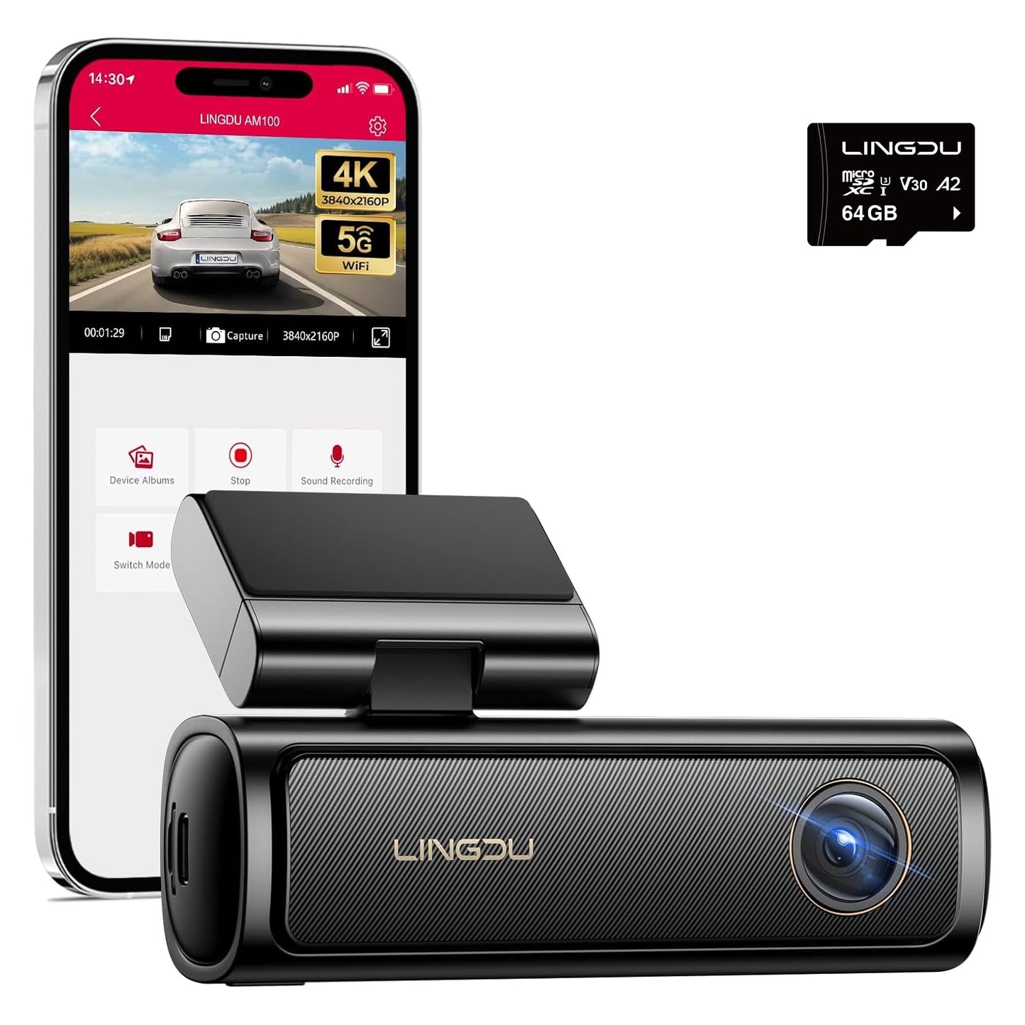 AM100 5G WiFi Dash Cam frontal, cámara de tablero 4K para au