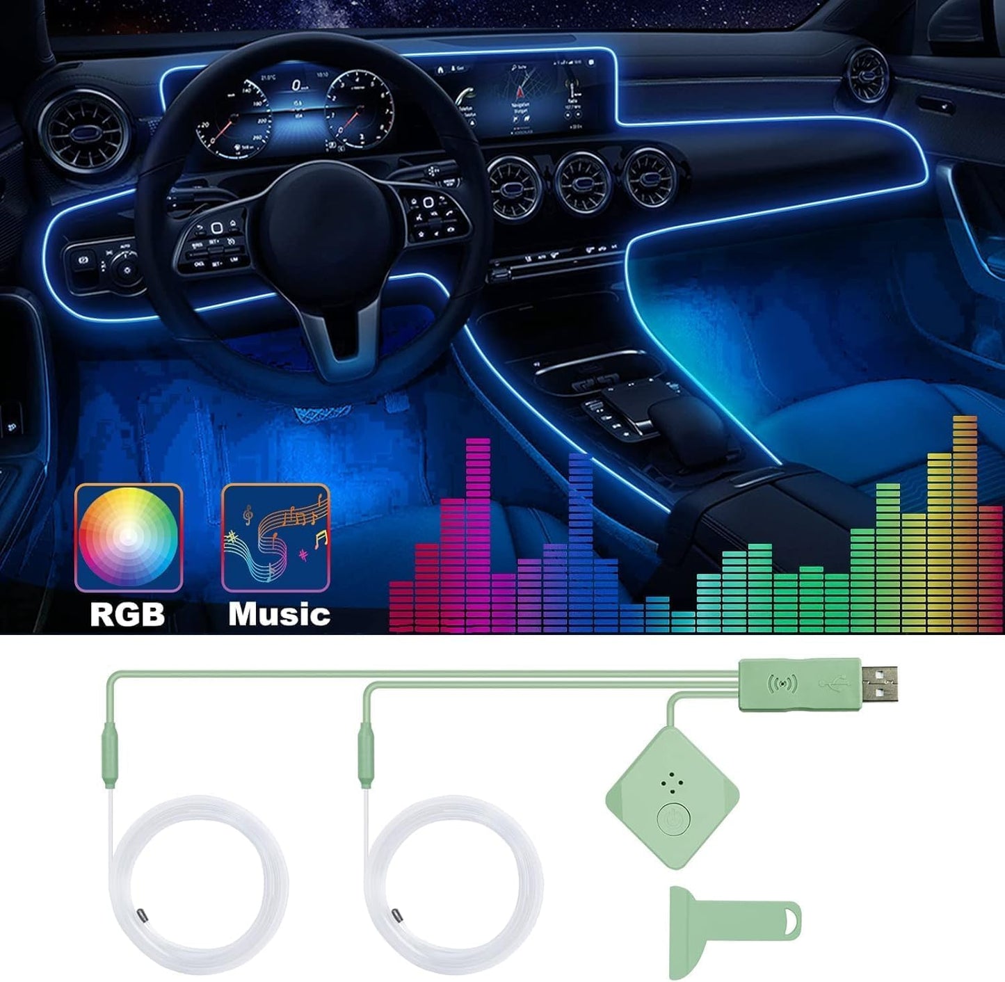 Tira de luces LED para coche, luces interiores del coche, ki