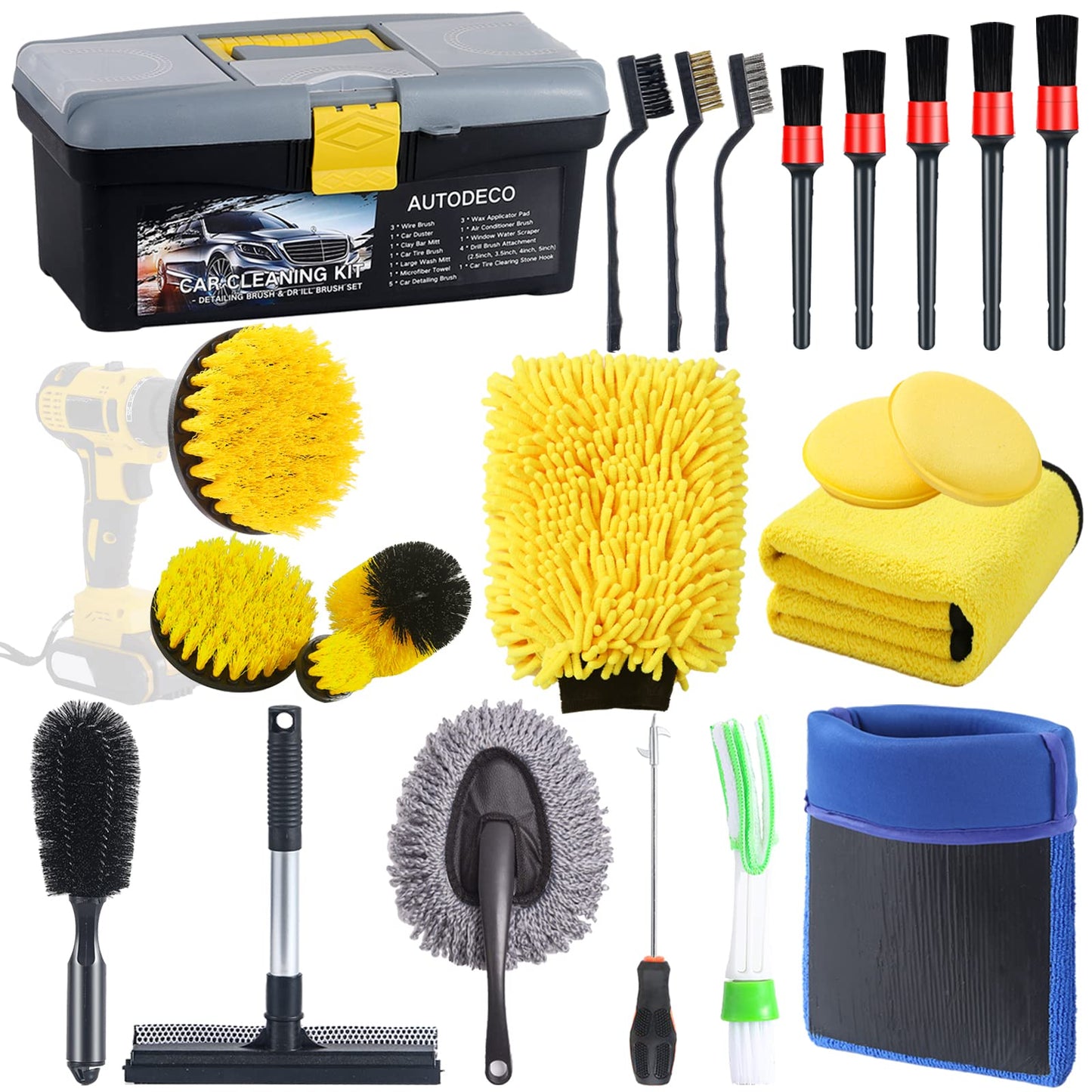 AUTODECO Kit de 23 piezas de detalles de automóvil, guante d