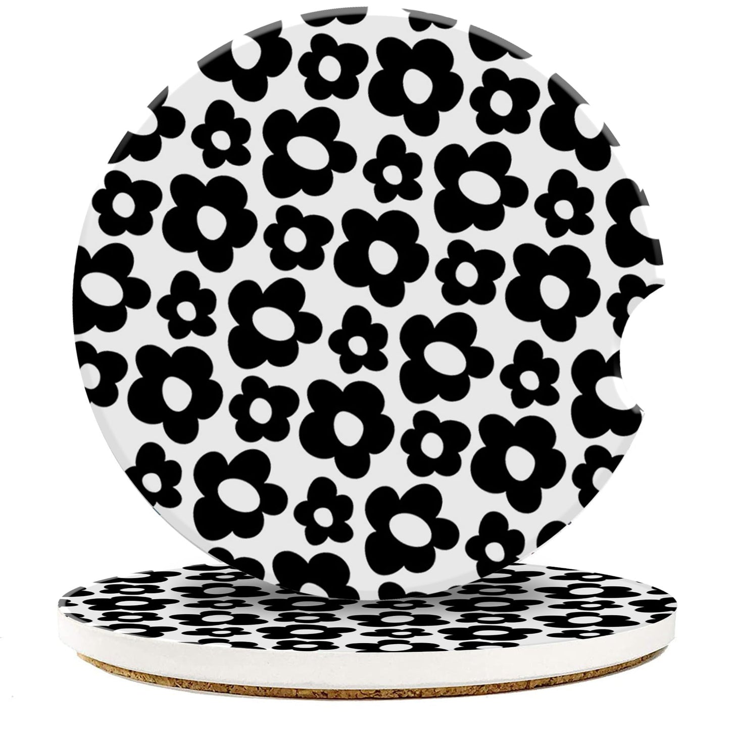 Posavasos para automóvil, diseño abstracto de flores negras
