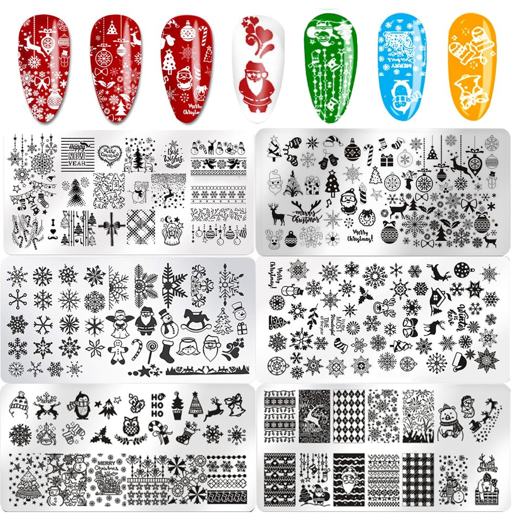 Juego de 6 sellos de uñas de Navidad de acero inoxidable, pl
