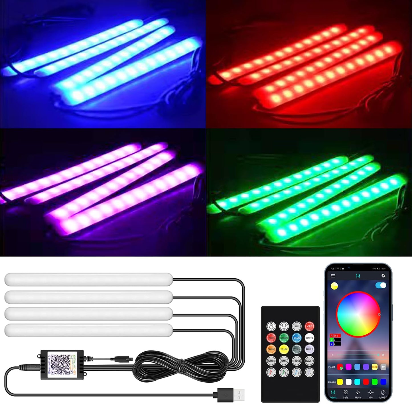 Luz LED para interior de automóvil, luz para debajo del tabl
