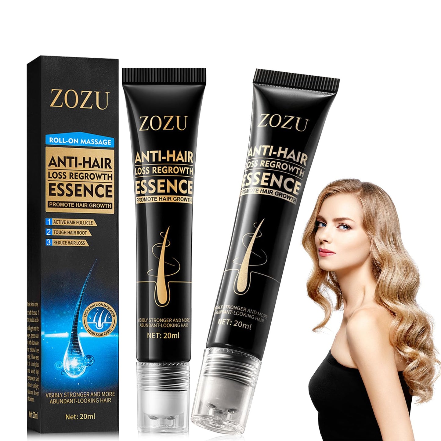 Zozu - Esencia de crecimiento del cabello, 2 unidades, anti