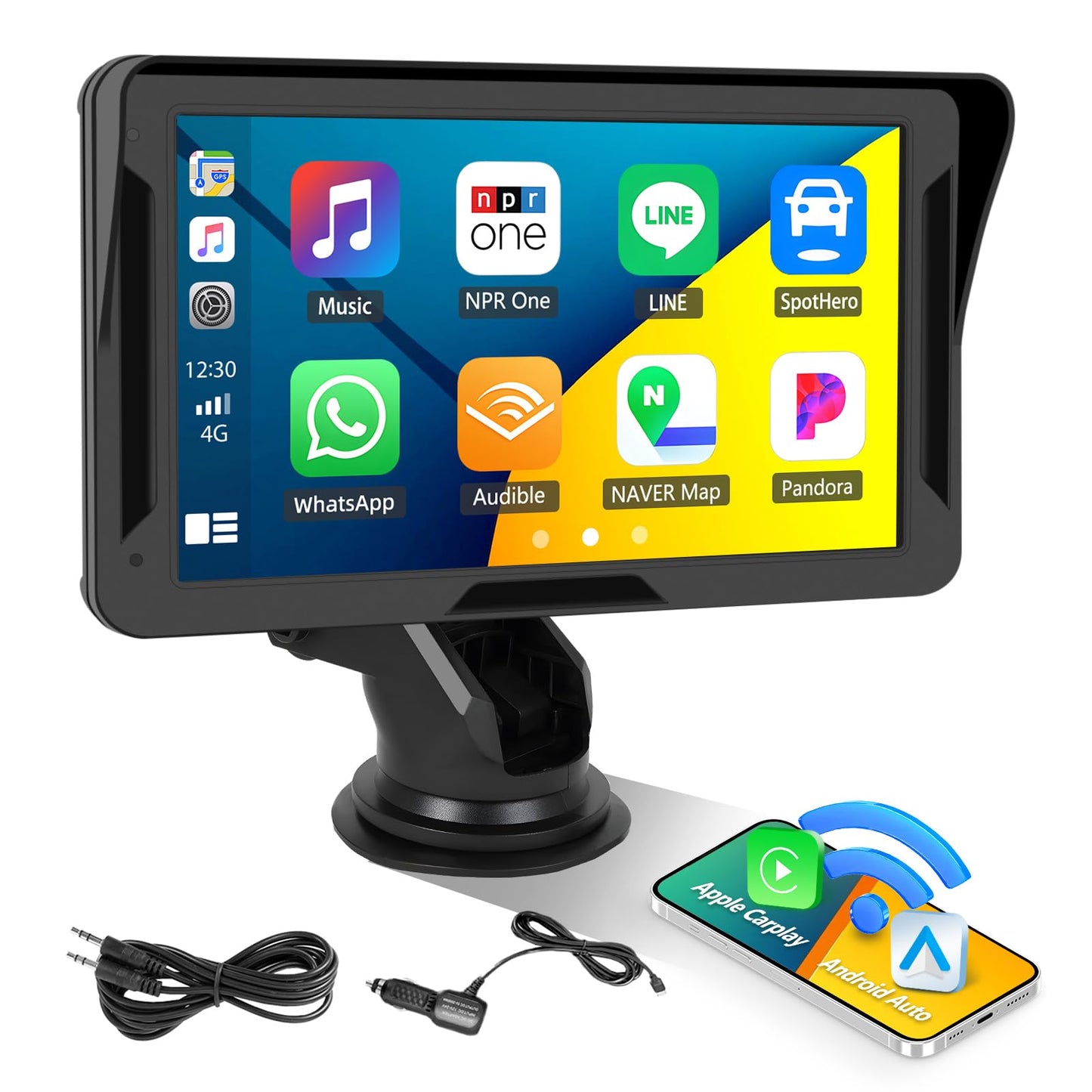 CarPlay - Pantalla para automóvil, estéreo portátil HD de 7