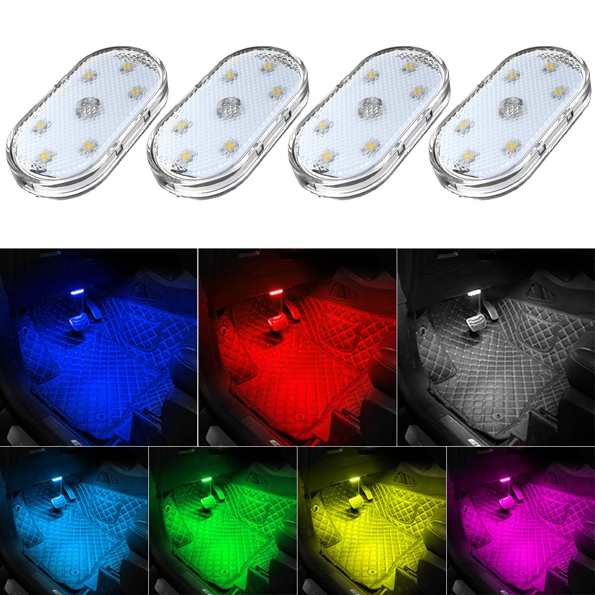 4 luces LED inalámbricas para el interior del automóvil, luc