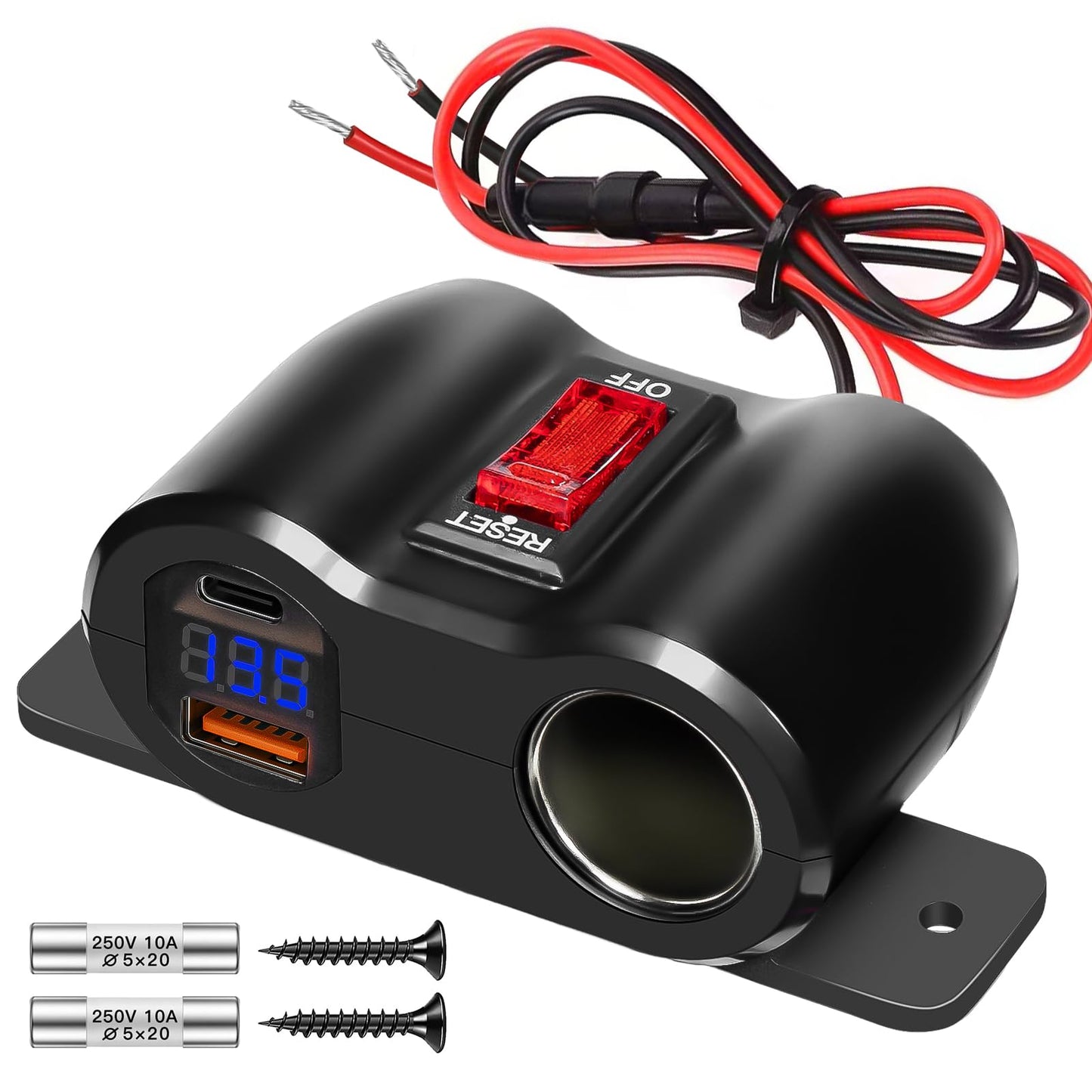 Toma de corriente de 12 V, doble salida USB, encendedor de c