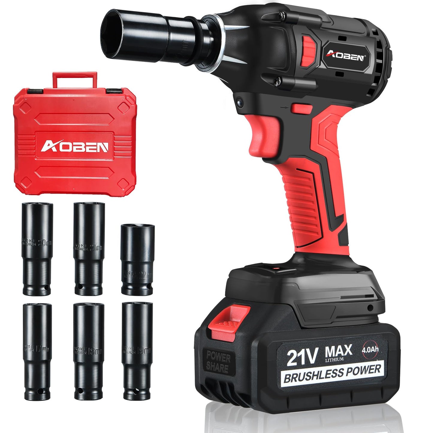 AOBEN - Llave de impacto inalámbrica de 21 V, potente motor