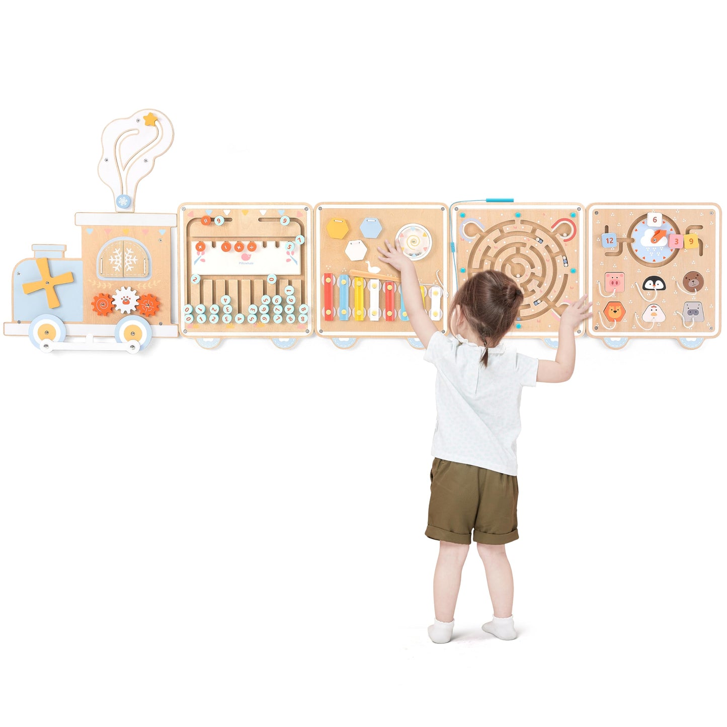 Tabla de actividades de tren de pared, juguetes sensoriales Montessori