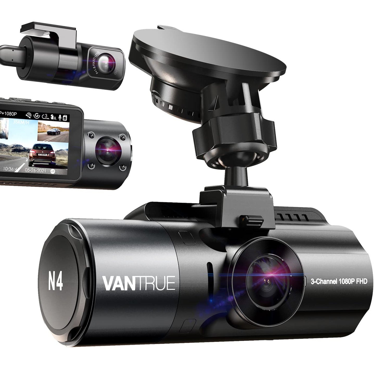 VANTRUE N4 - Cámara de tablero de 3 canales, 4K+1080P de dob