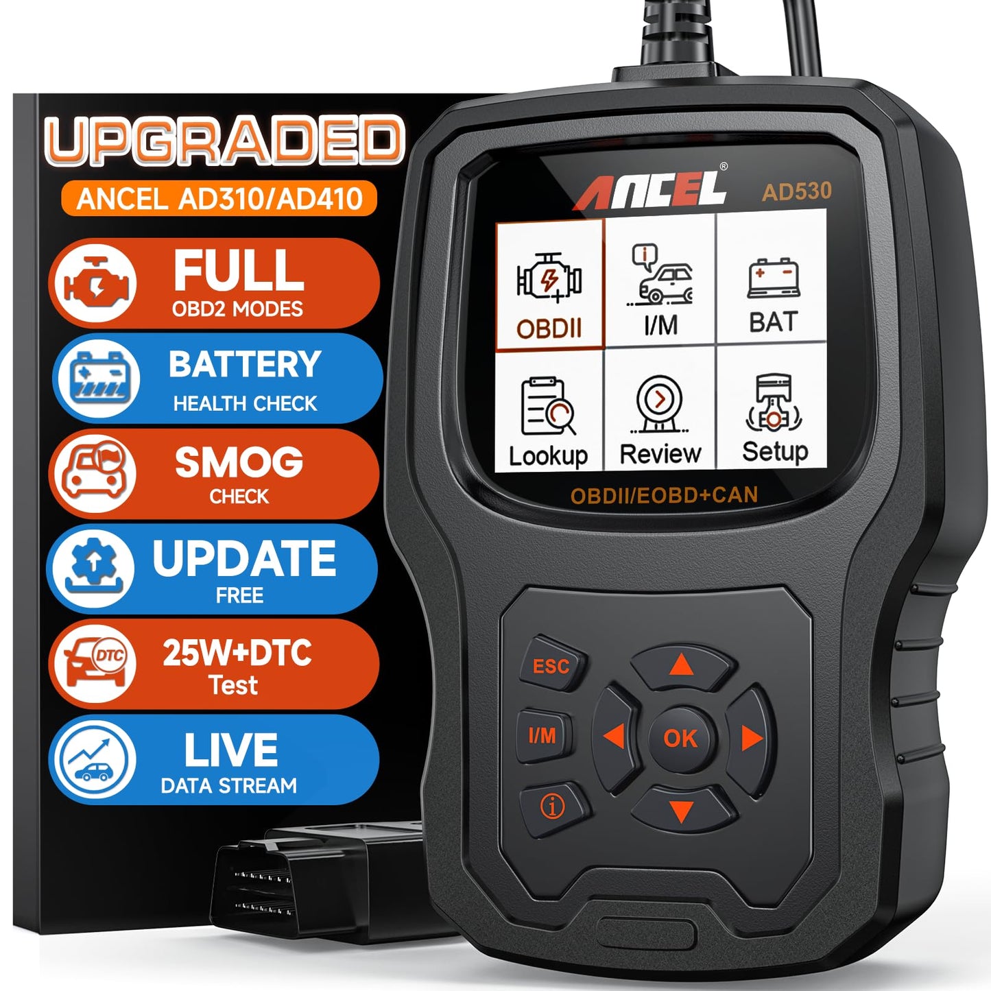 ANCEL AD530 - Escáner OBD2 para automóvil, lector de código