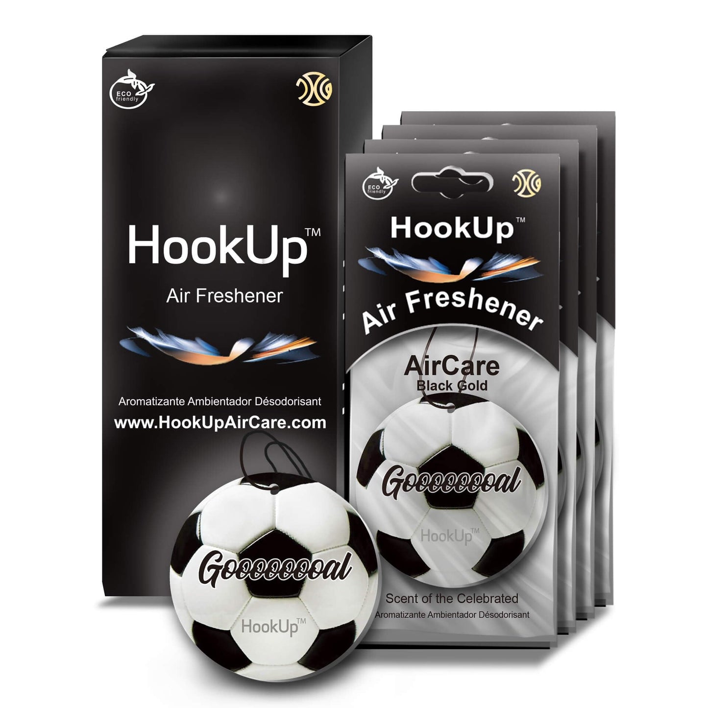 Hookup - Ambientador de coche de fútbol – Paquete de 4 – Aro