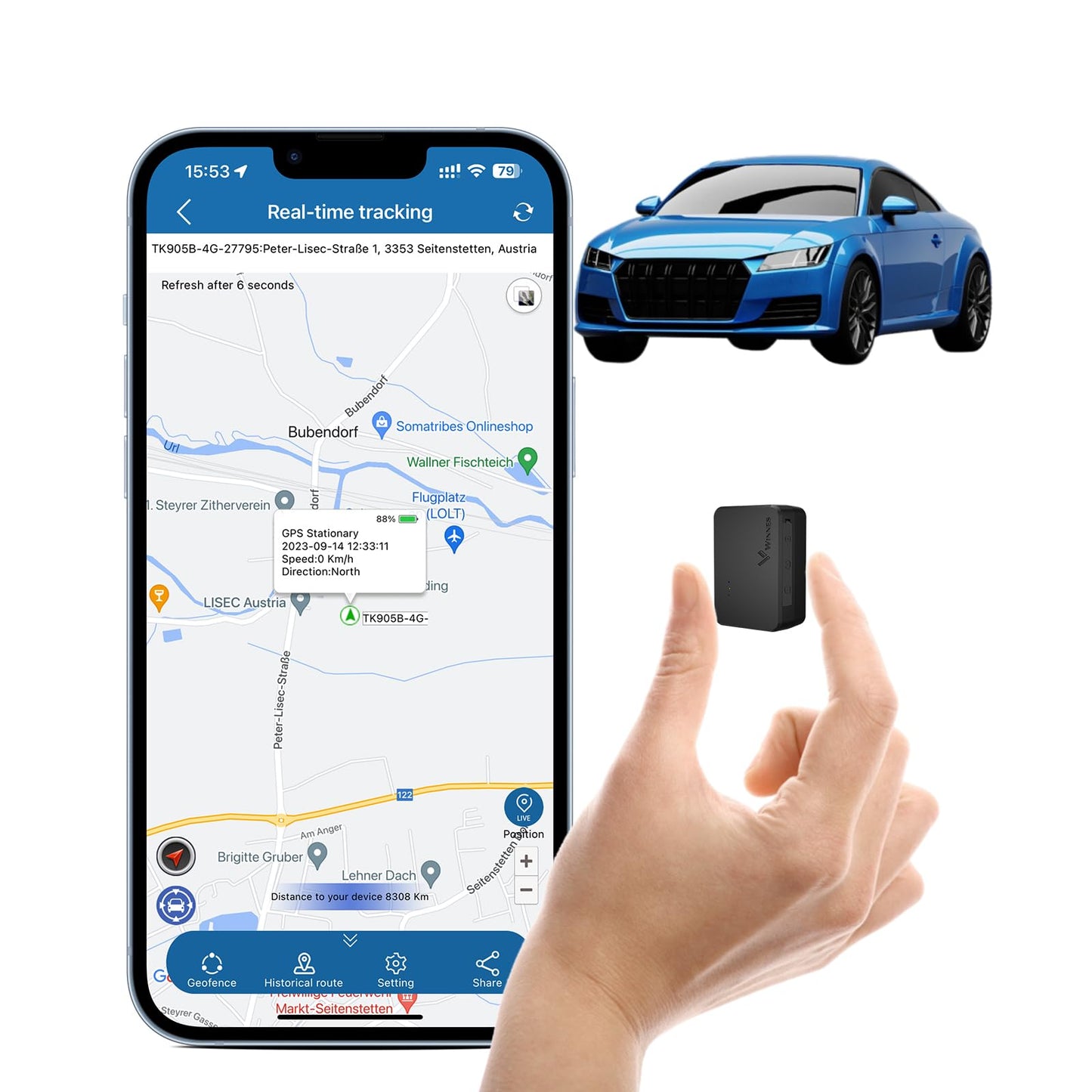 Rastreador GPS pequeño para vehículos magnético de 60 días d