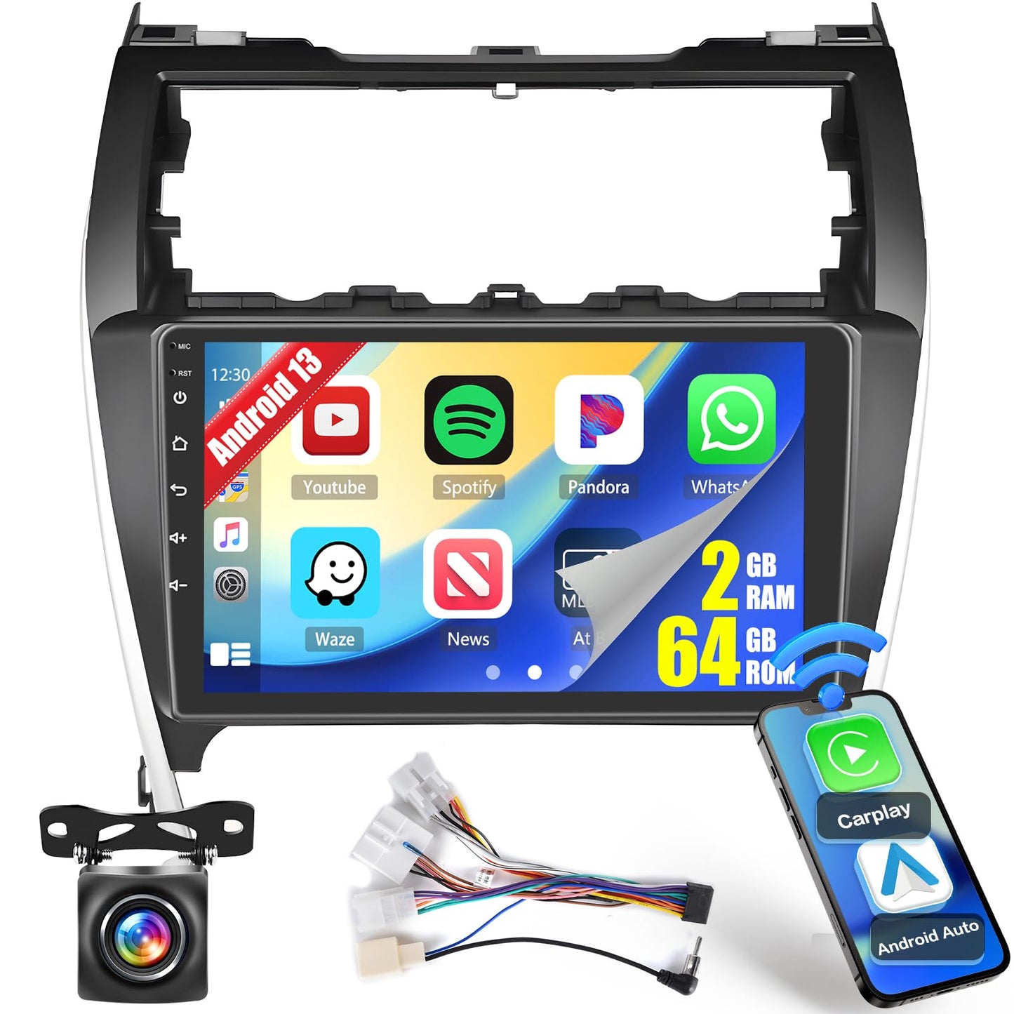 Estéreo inalámbrico Carplay de 2+64 GB para radio Android To