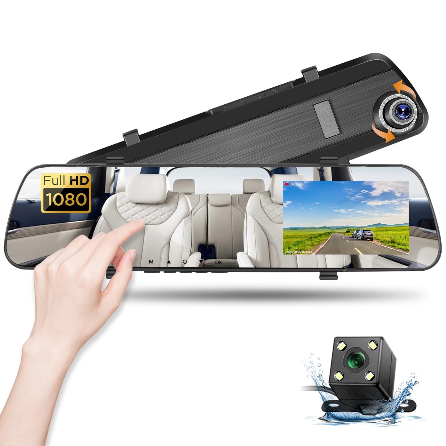 Podofo Cámara de tablero de espejo para automóviles, espejo