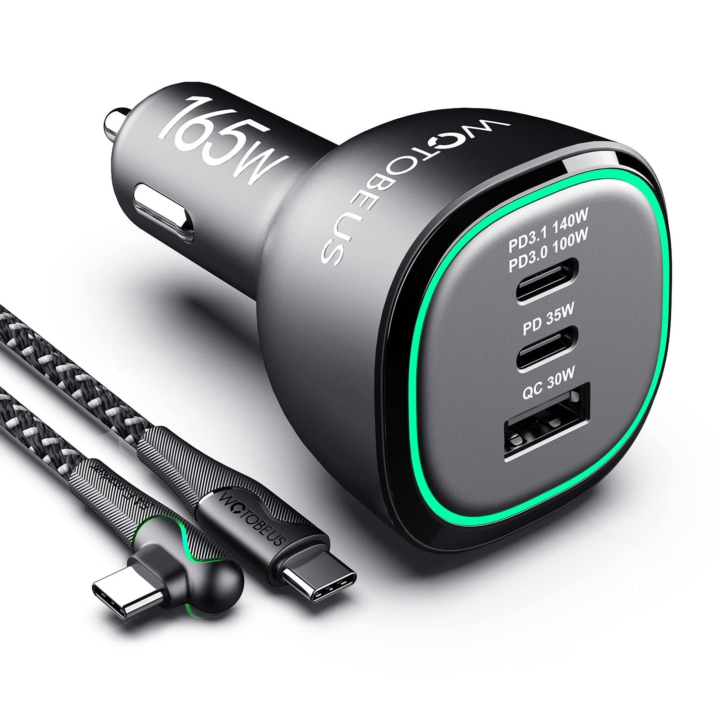 WOTOBEUS Cargador de coche súper rápido de 165 W, adaptador
