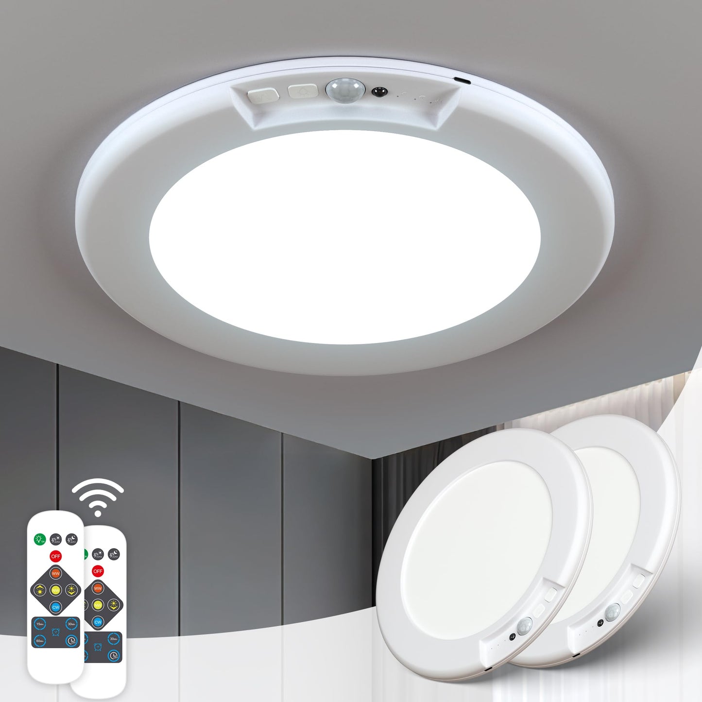 Yurnero Paquete de 2 luces recargables con sensor de movimie