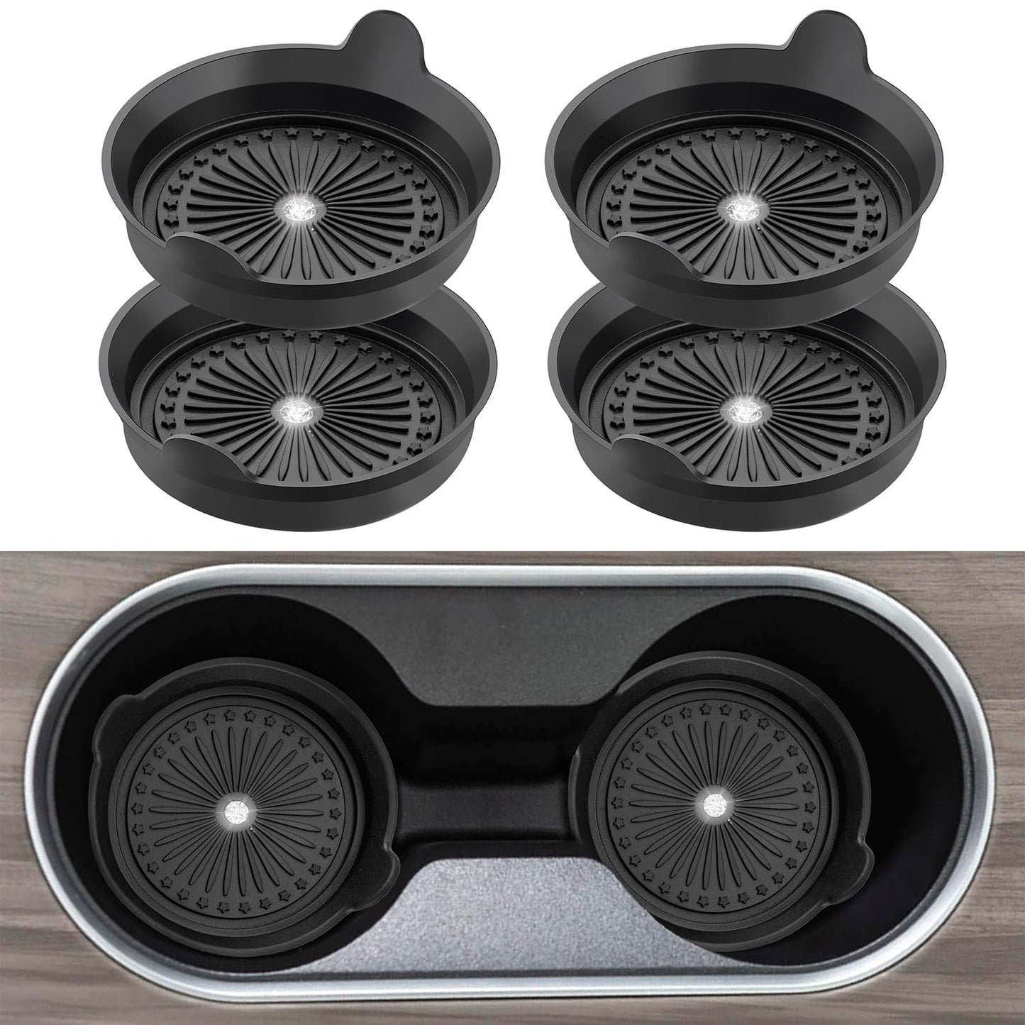 Juego de 4 posavasos negros para automóvil, antideslizantes,