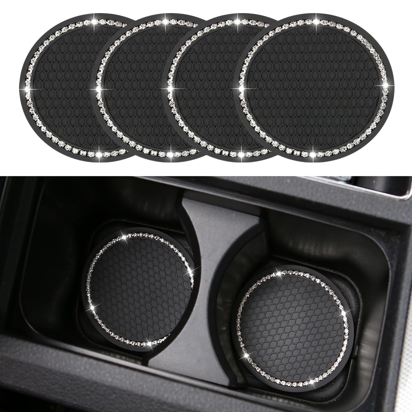 Paquete de 4 posavasos brillantes para automóvil, de 2.75 pu