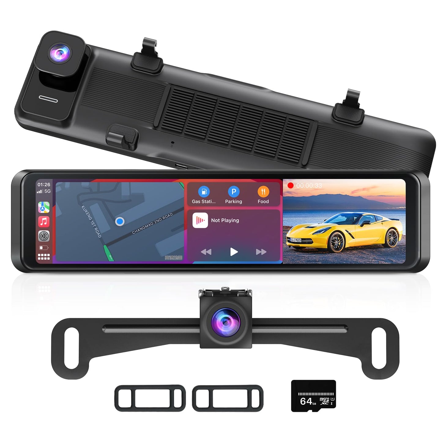 Cámara de espejo retrovisor 4K con Carplay y Android Auto: 1