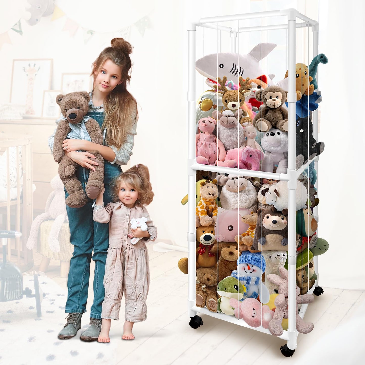 Zoológico de almacenamiento de animales de peluche con ruedas, soporte