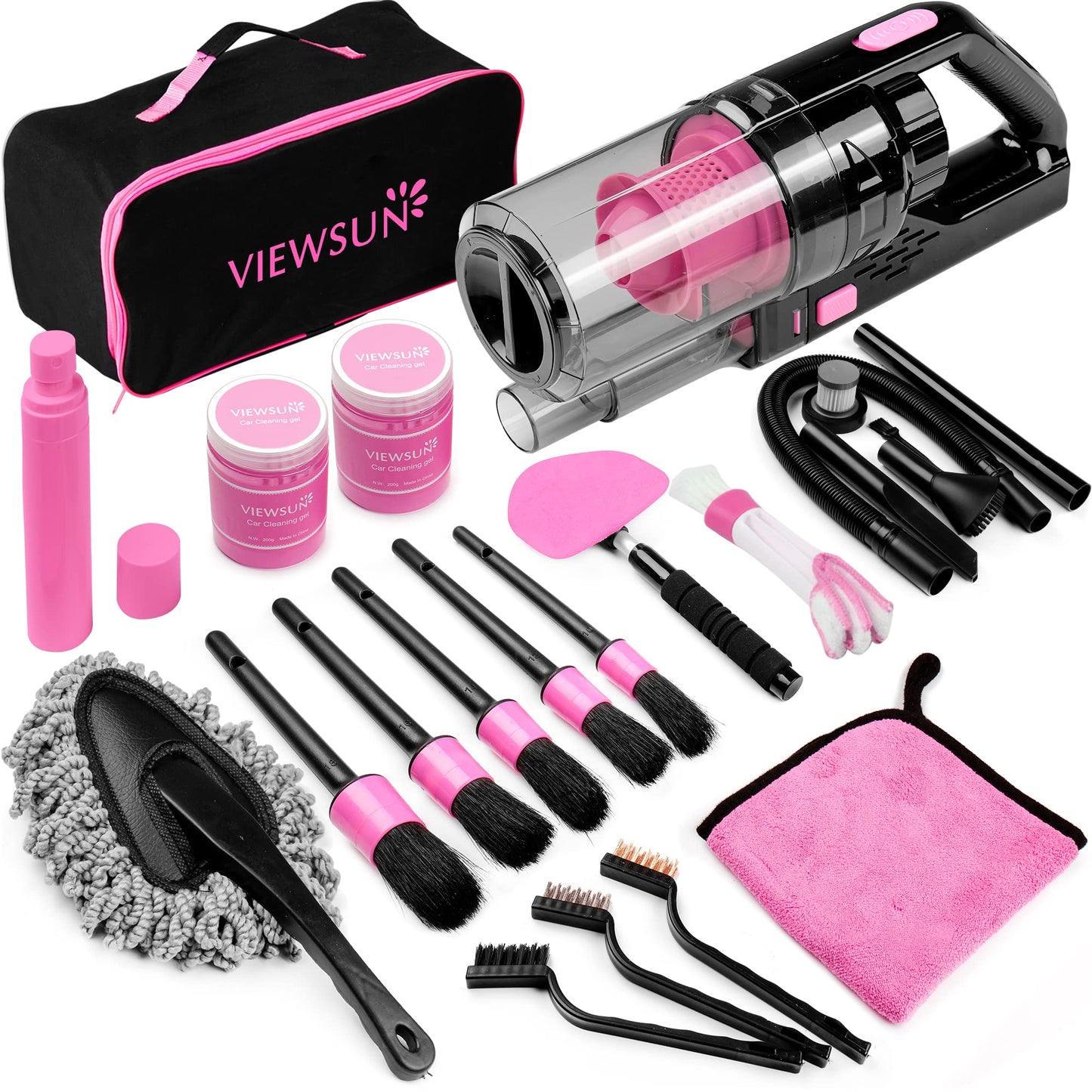 Viewsun Kit de limpieza de automóvil de 17 piezas, kit de de