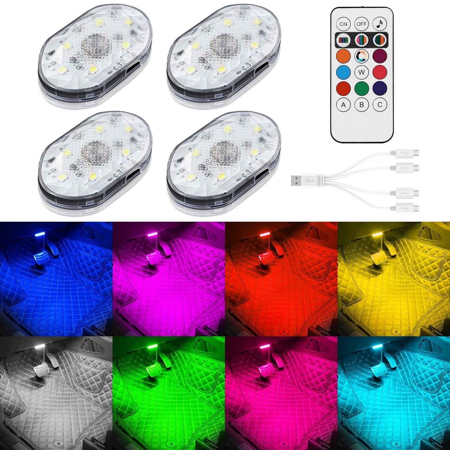 4 luces LED inalámbricas para coche con control remoto, 8 co