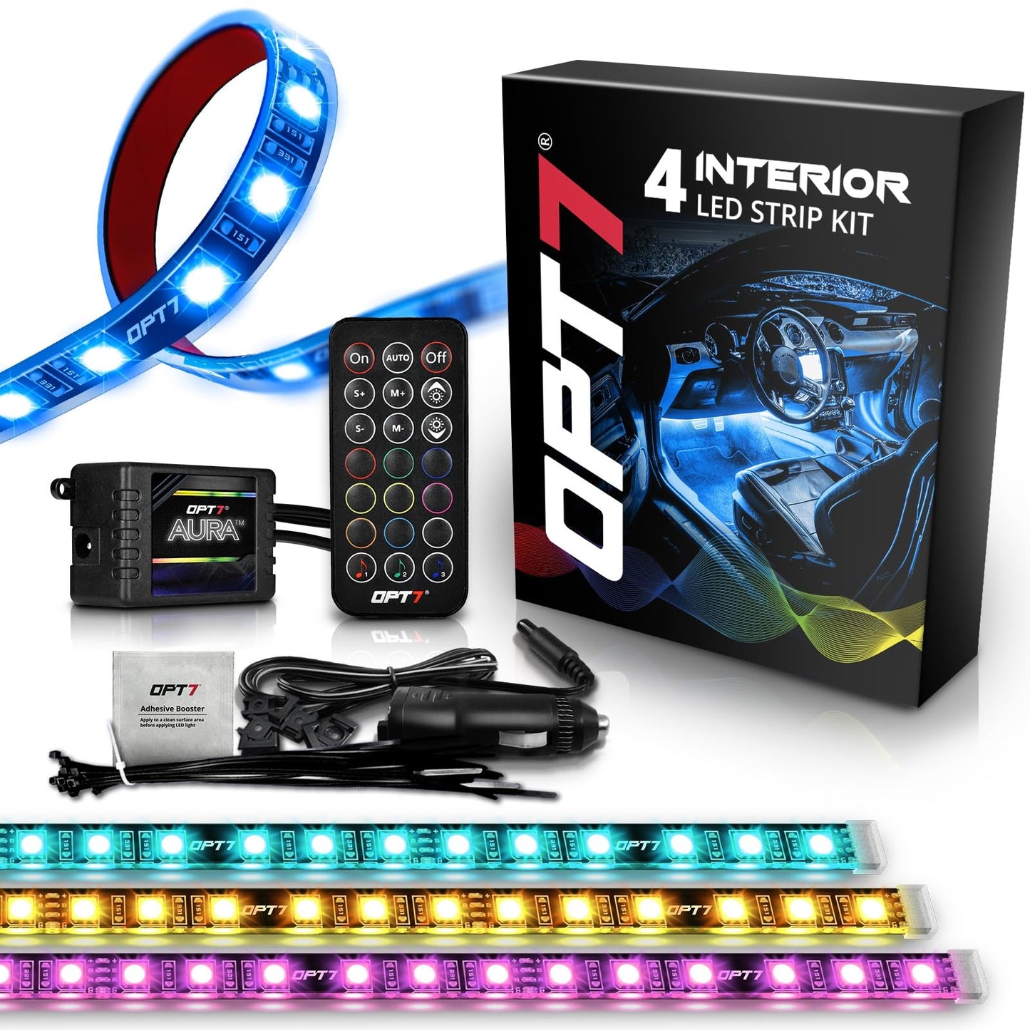 OPT7 Aura - Luces interiores de coche con control remoto, ca