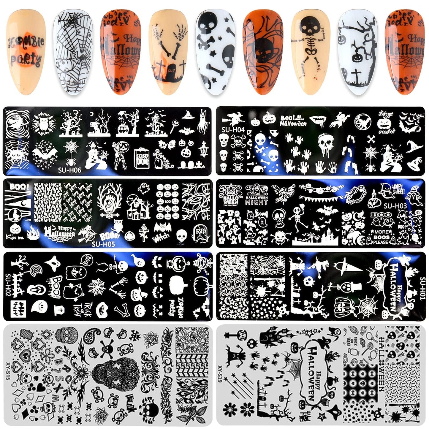 EBANKU Plantillas para estampado de uñas de Halloween, 8 uni