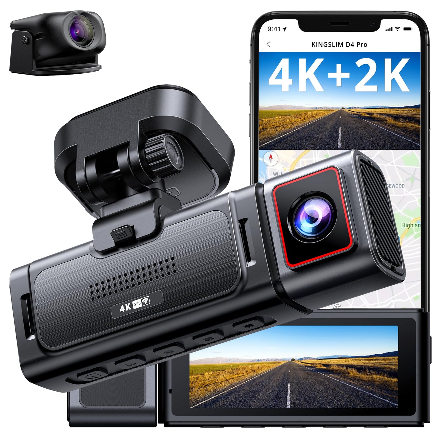 Kingslim D4PRO Dash Cam delantera y trasera – Cámara de salp