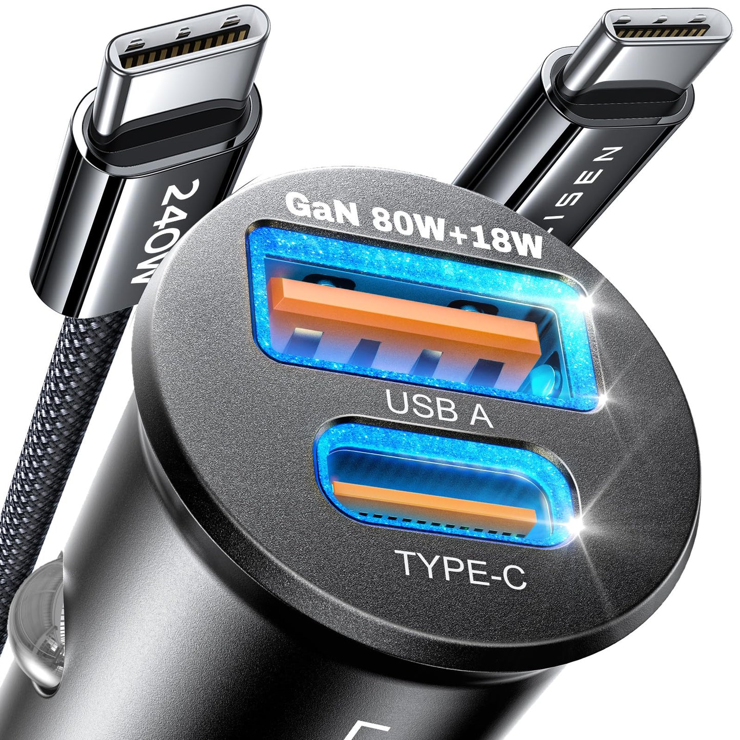 LISEN Cargador de coche para iPhone 16 de carga rápida [80W+
