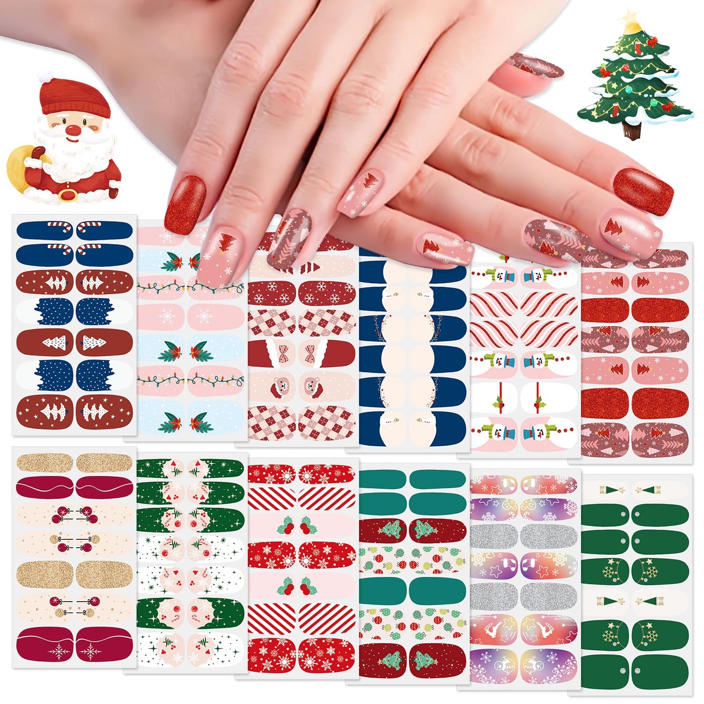 WOKOTO 12 hojas de 168 calcomanías de esmalte de uñas de Nav
