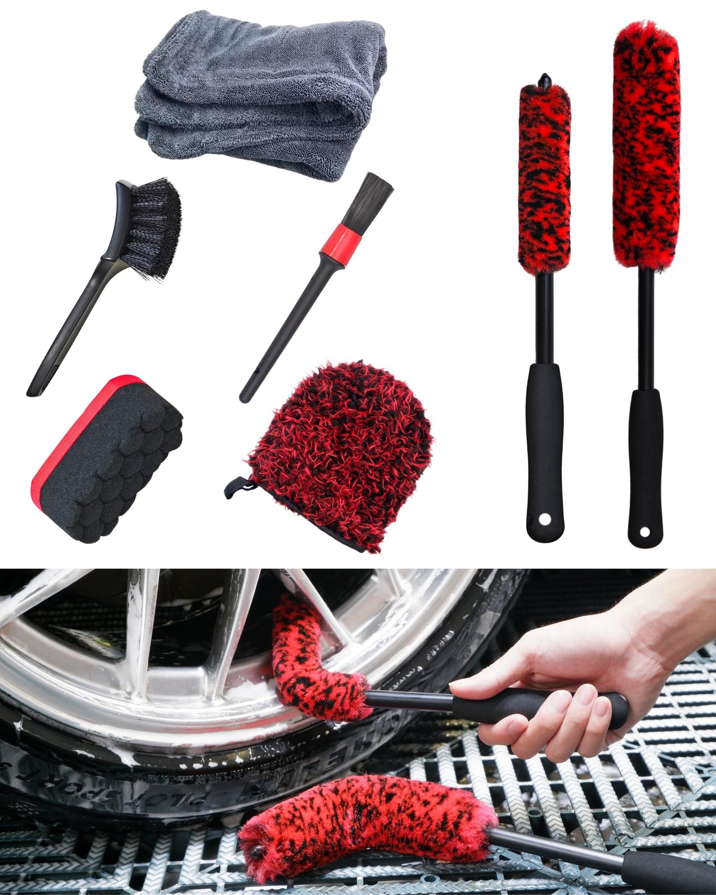 Kit de limpieza de detalles de llantas de automóvil de 7 pie