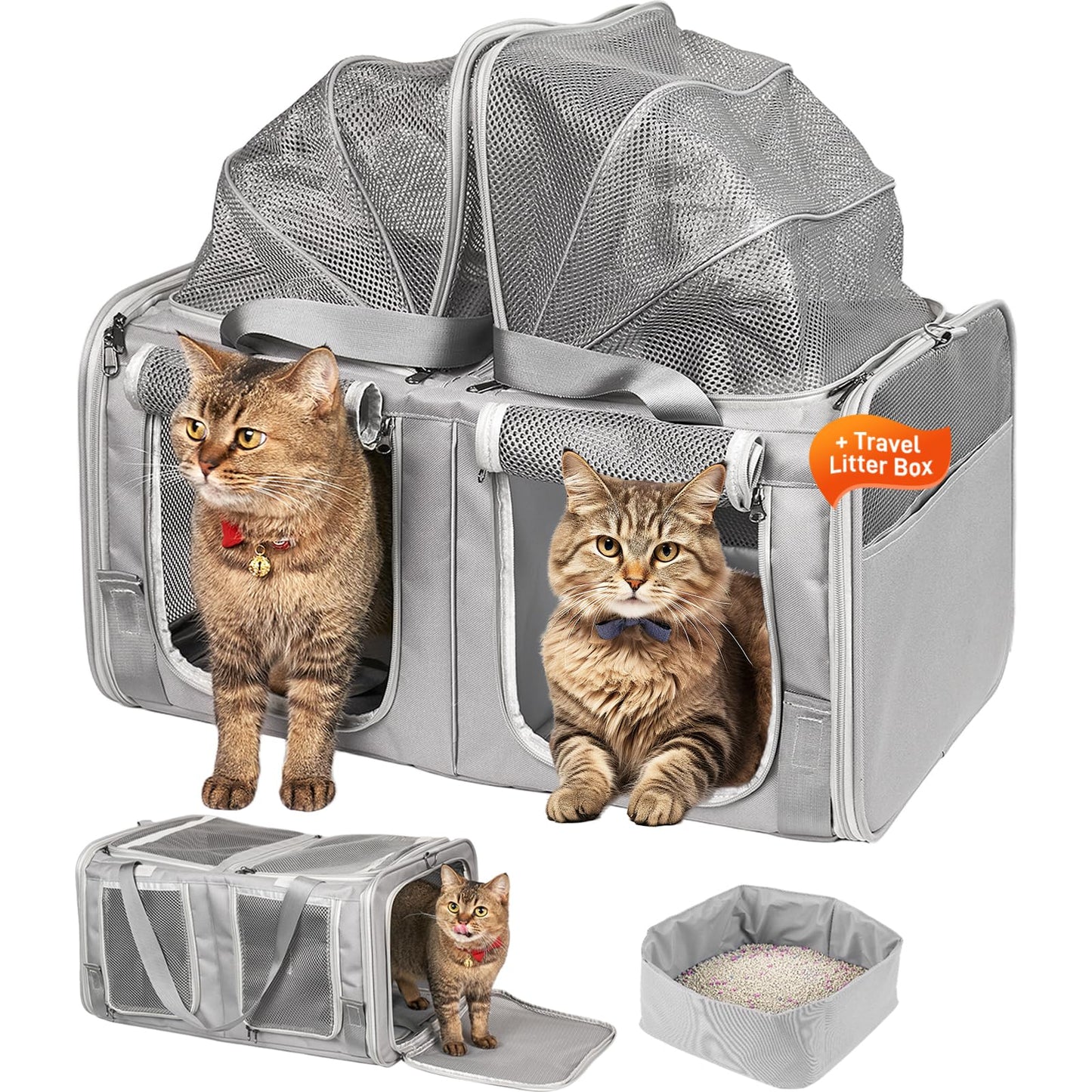 Transportador de gatos para 2 gatos, transportador de viaje