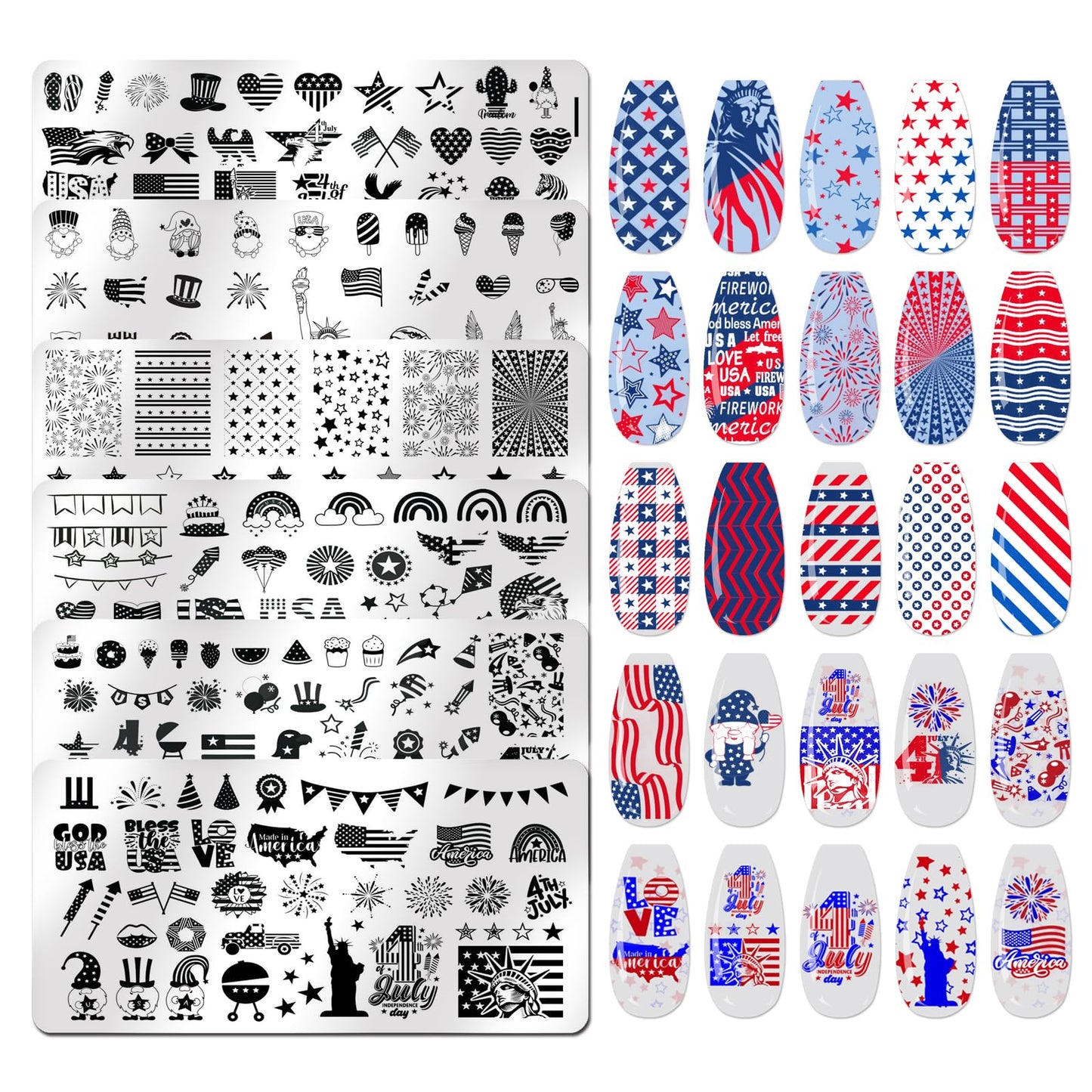 JERCLITY Juego de 6 placas de estampado de uñas para el 4 de