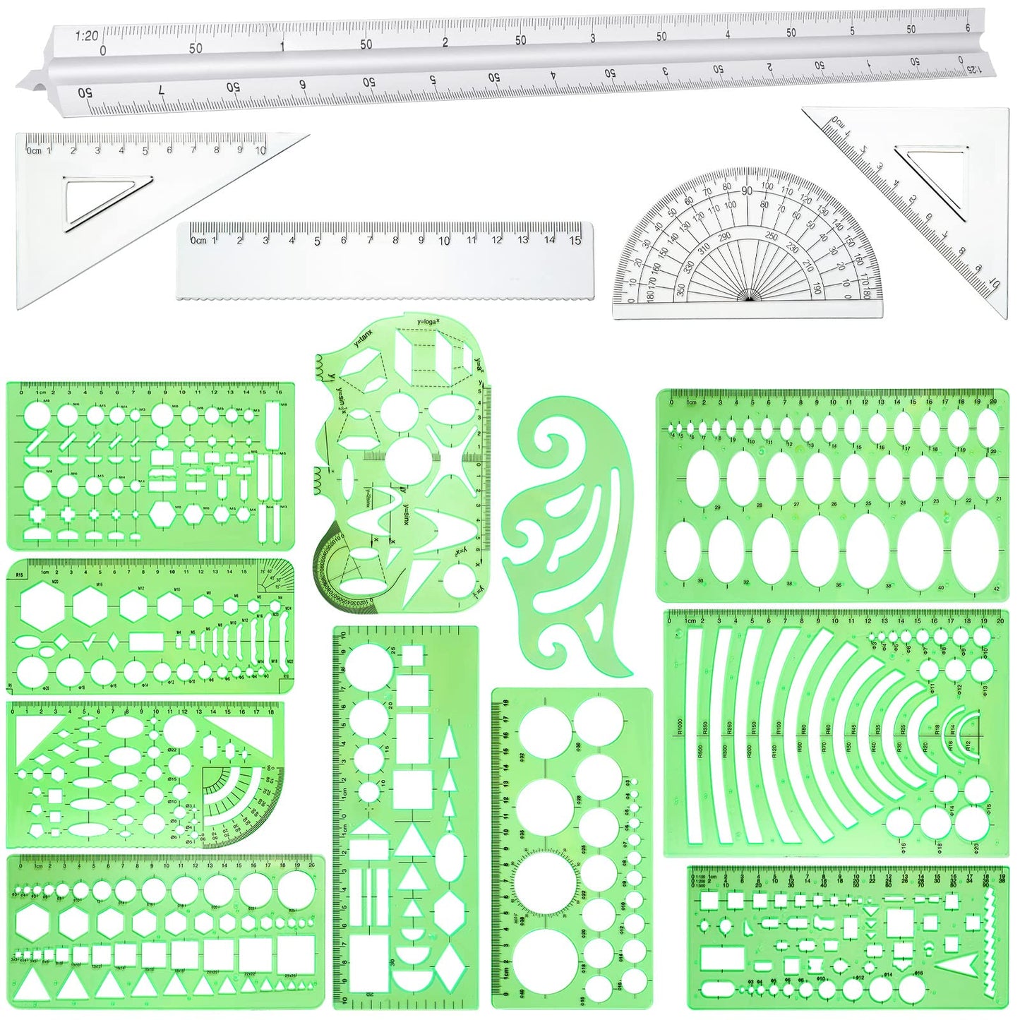 Zonon Kit de plantillas de dibujo geométrico de 16 piezas, p