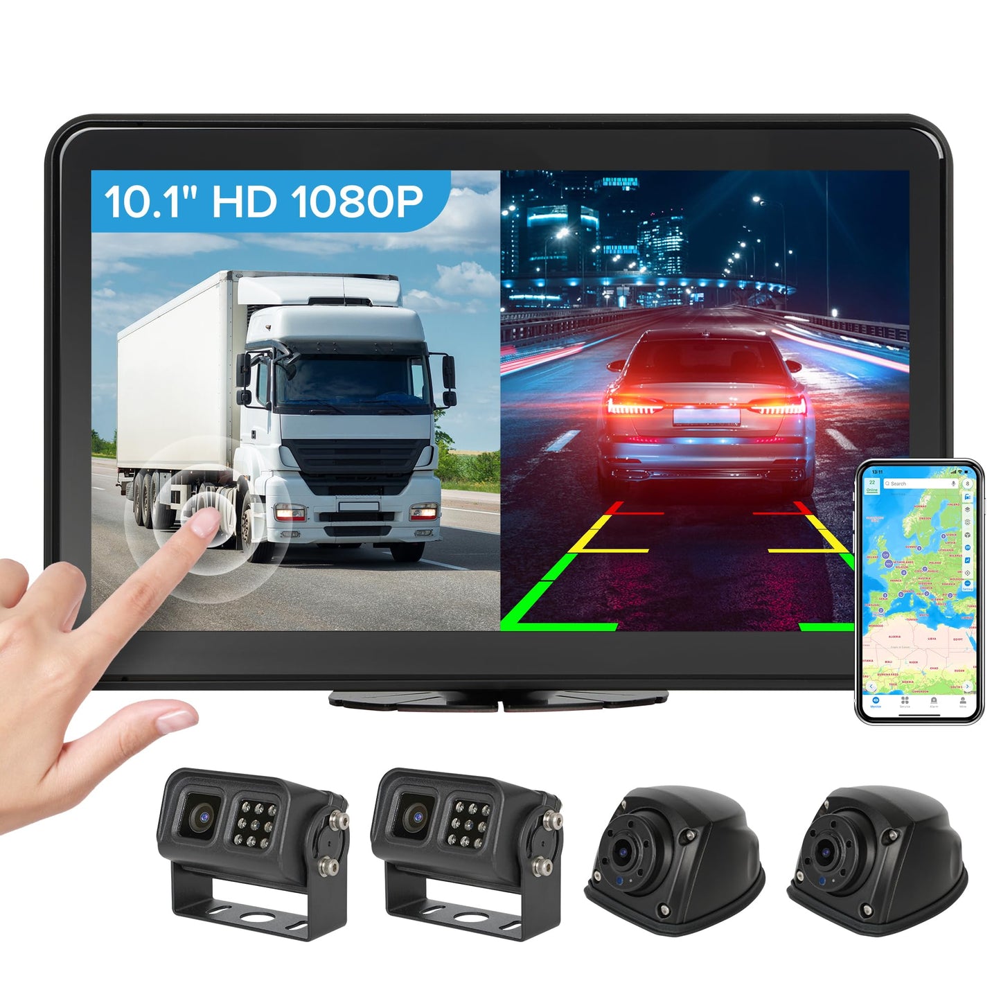 Sistema de cámara de respaldo WiFi GPS 6CH RV con monitor de