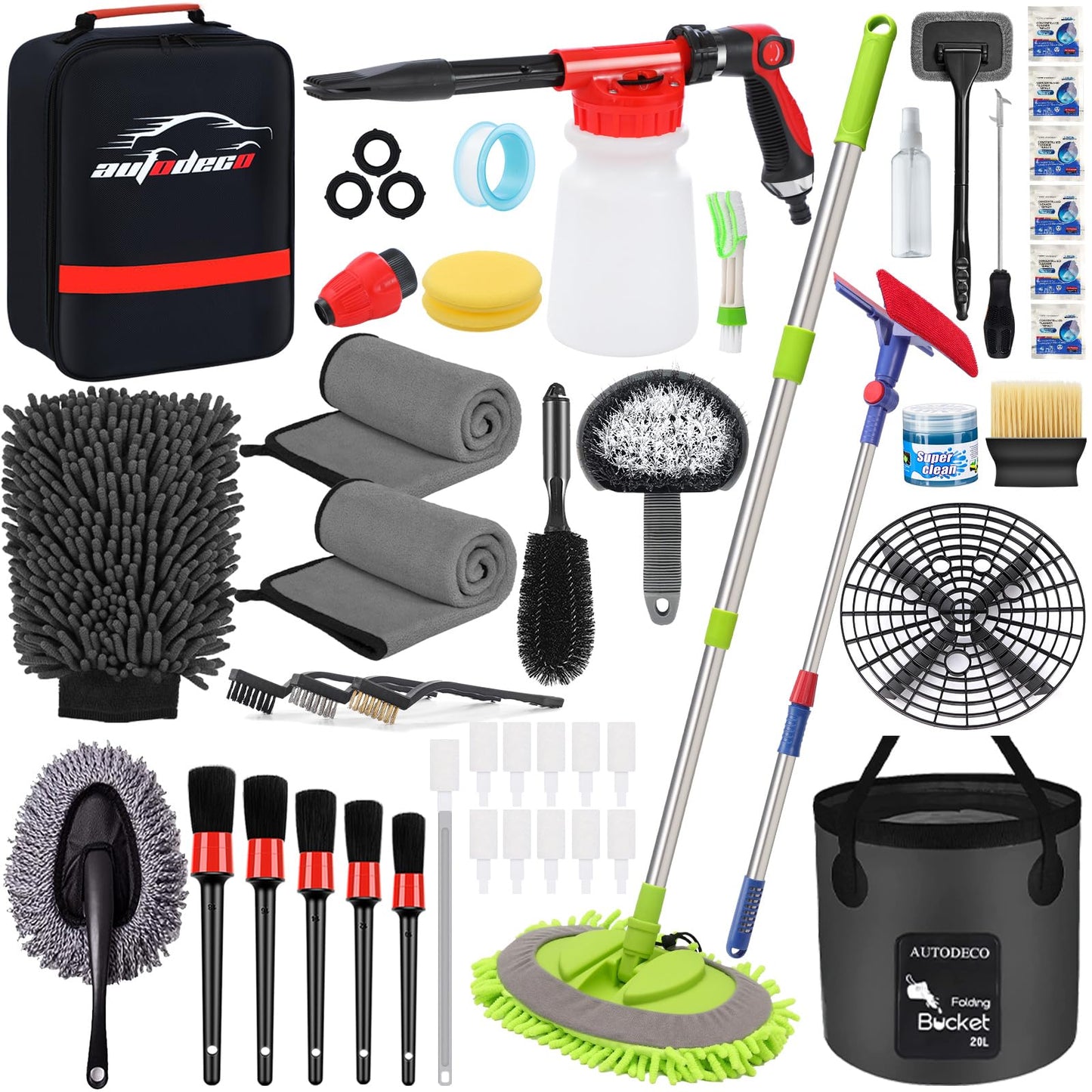AUTODECO Kit de limpieza de 44 piezas para lavado de autos,