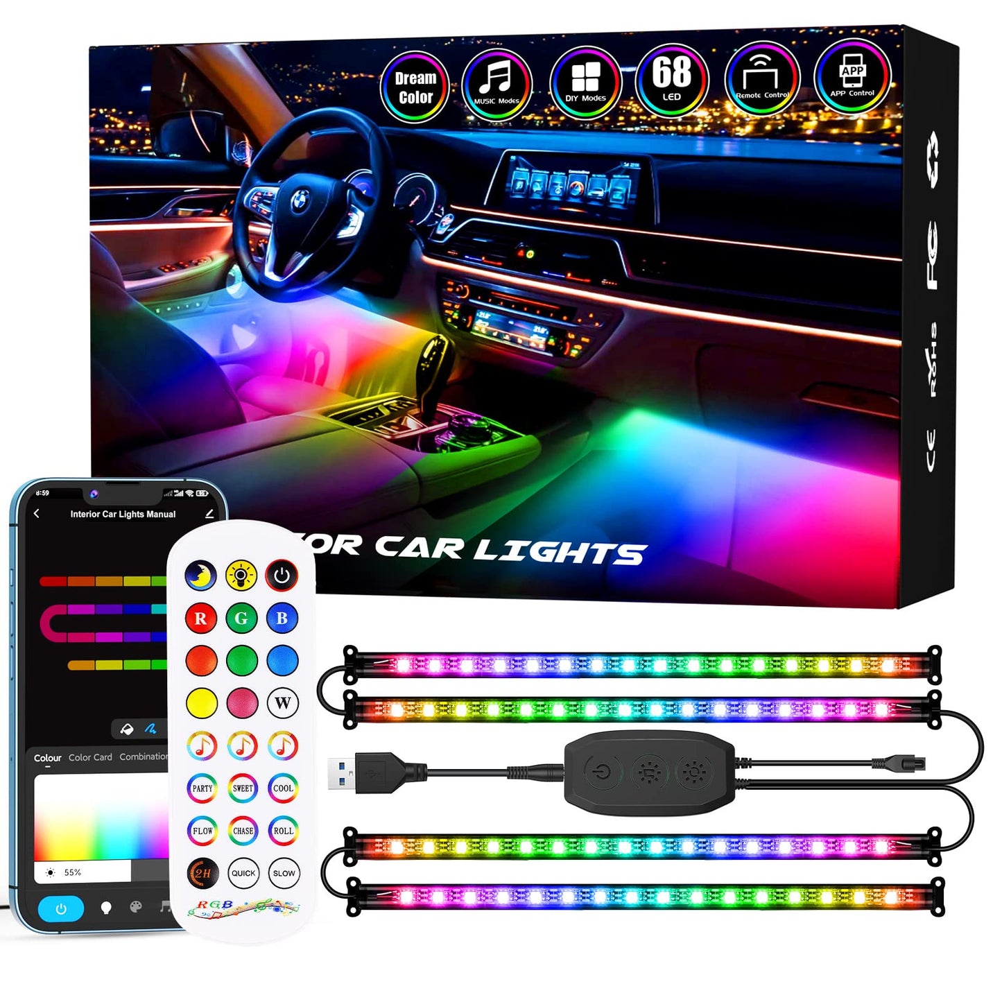 Luces interiores para automóvil, diseño 2 en 1, 5 V, 2.1 A,