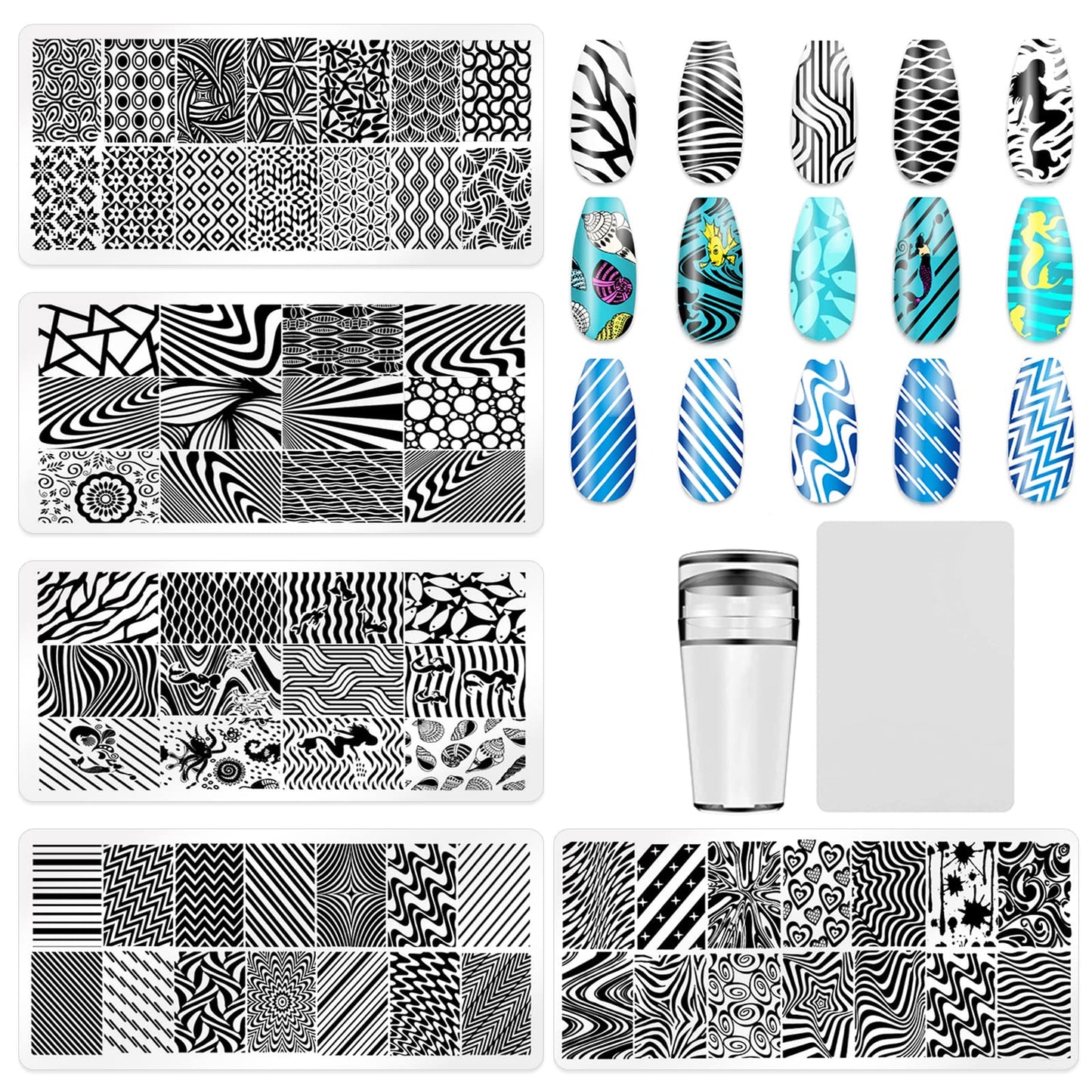 KAAGEE Juego de 5 placas de estampado de arte de uñas geomét