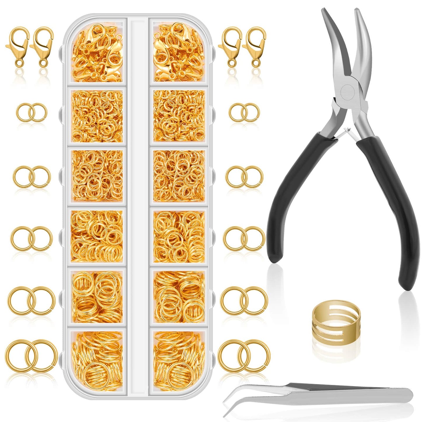Anezus Juego de 1200 anillos de salto para hacer joyas, oro,