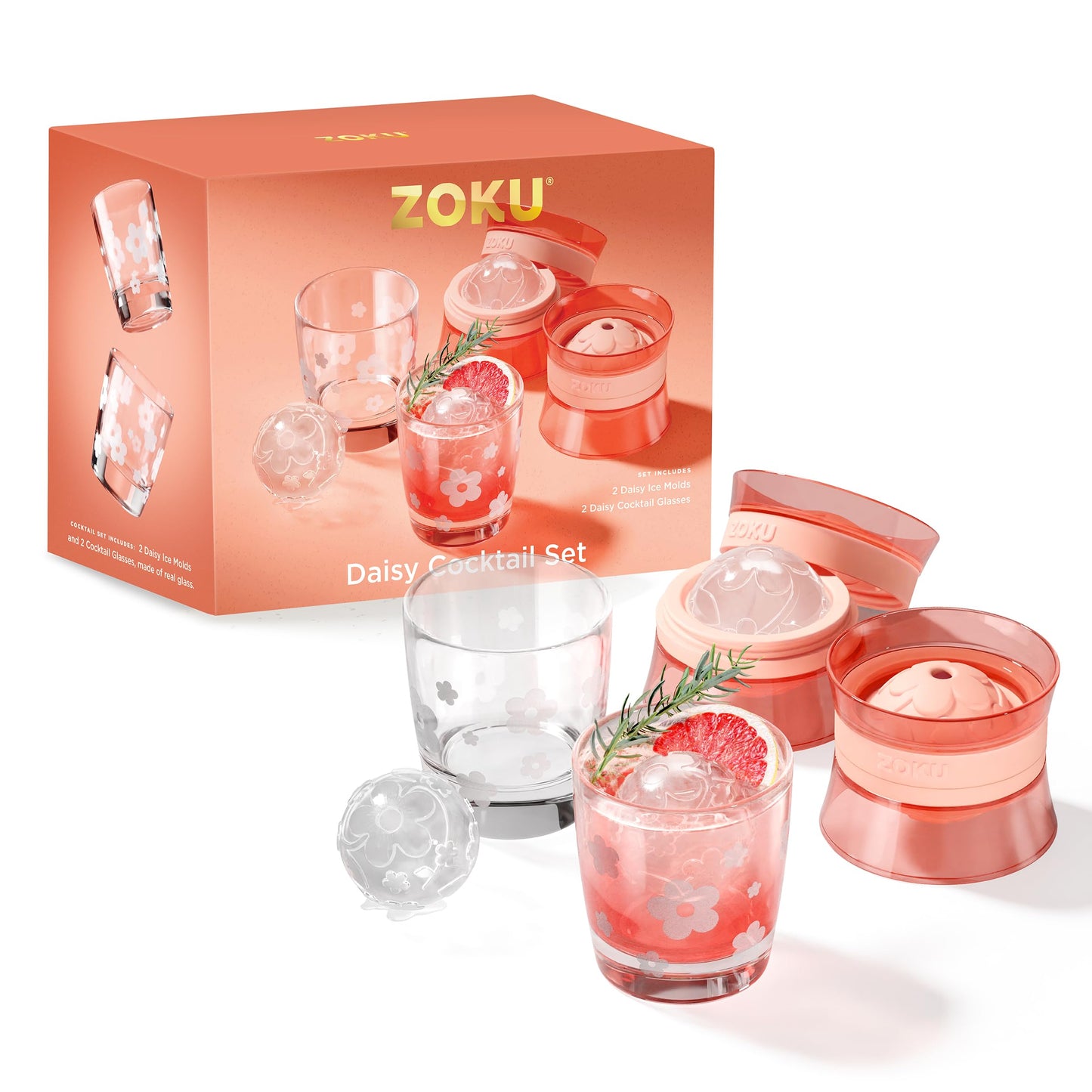 ZOKU Daisy - Juego de cóctel con 2 moldes grandes para cubit