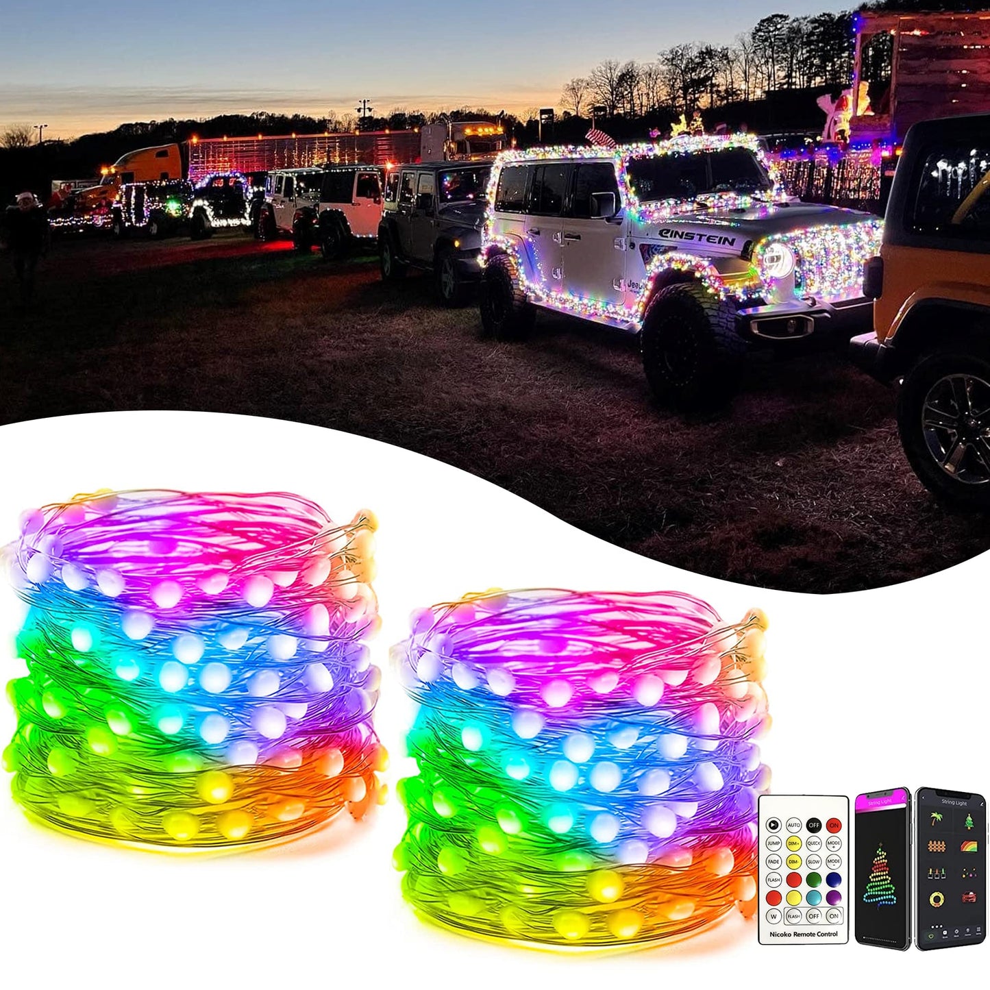 Nicoko Luces de hadas de CC de 12 V que cambian de color con