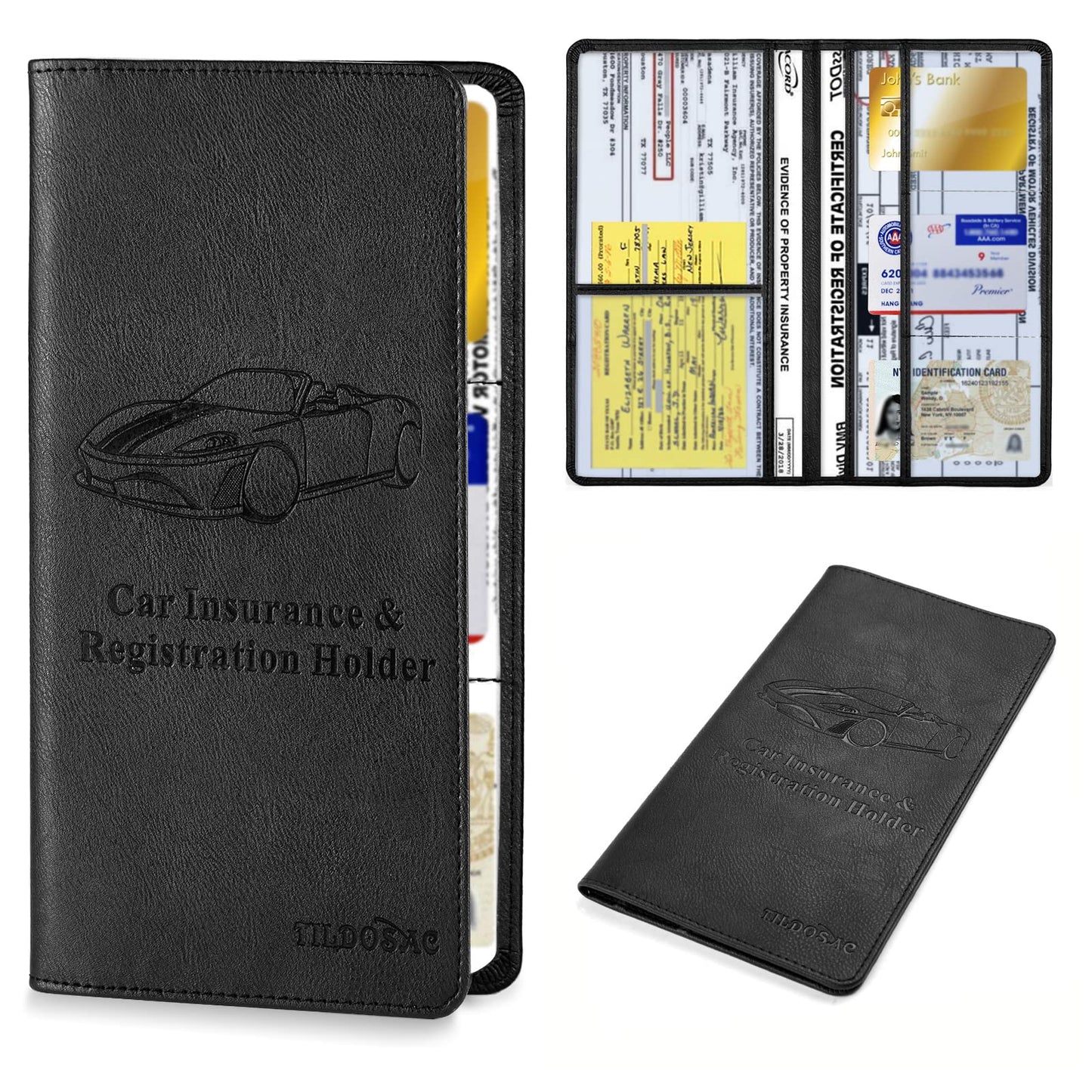 Soporte de cuero para tarjetas de registro y seguro de autom