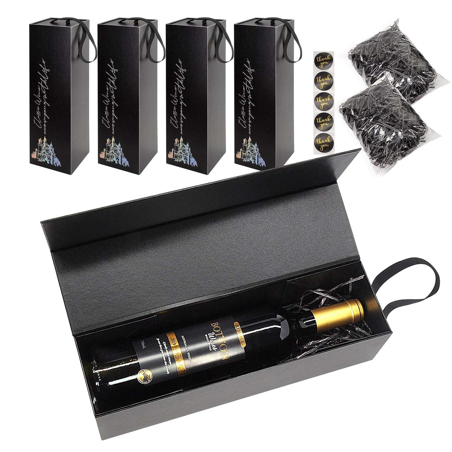 YINGHECX Paquete de 5 cajas de regalo de vino, con asa, bote