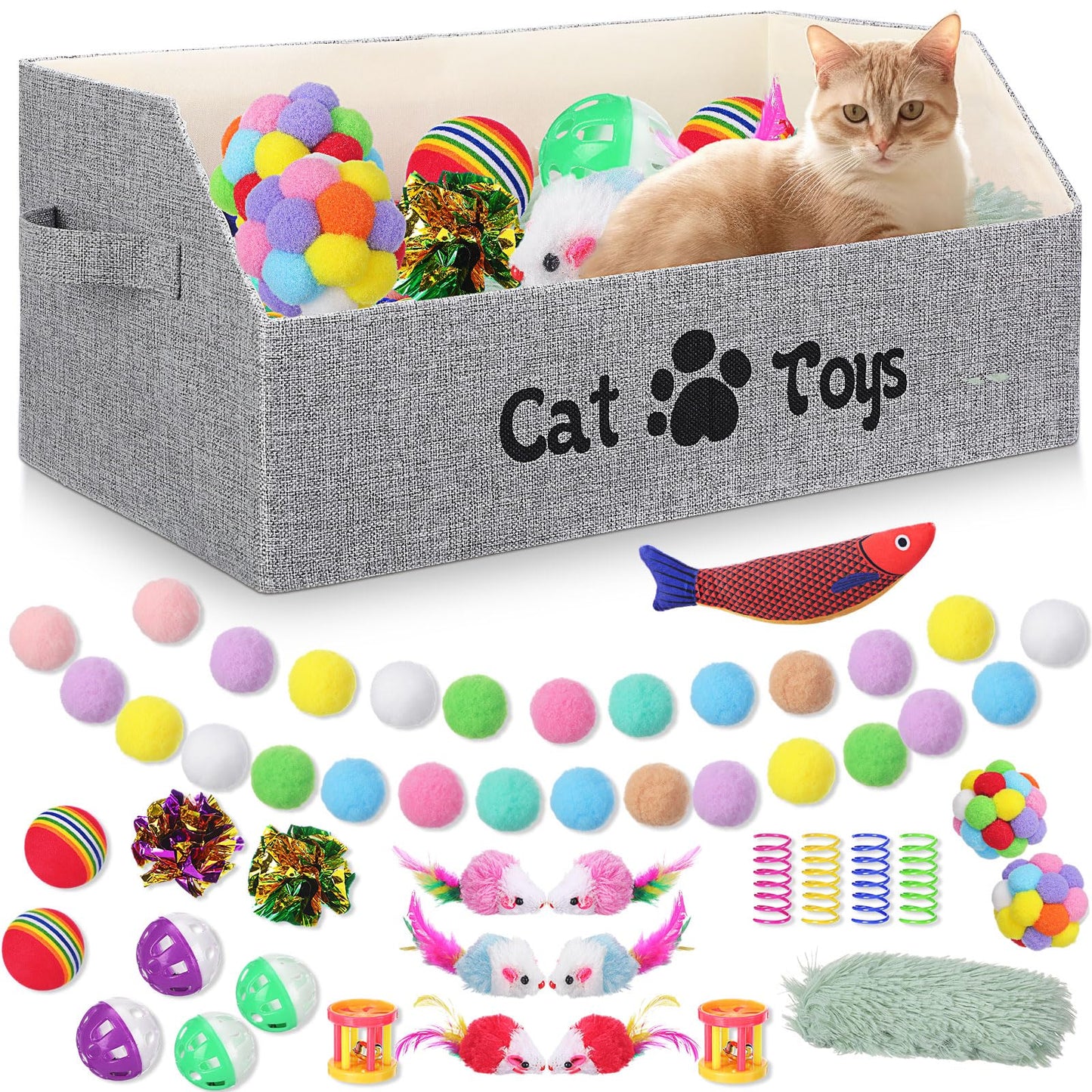 Zopeal Caja de juguetes para gatos de interior, 55 unidades,