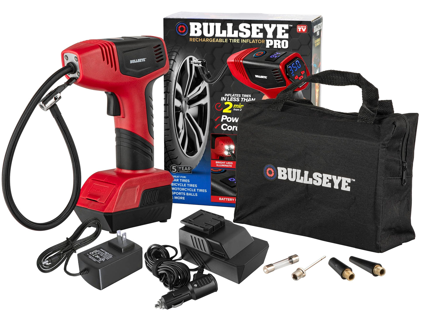 Bullseye Pro Max Deluxe - Inflador de neumáticos portátil, c