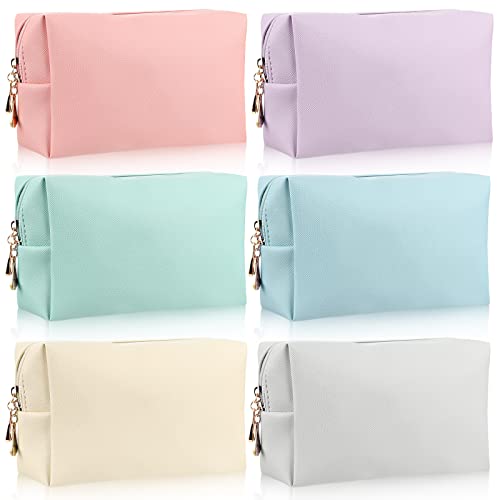 Jexine Bolsa de maquillaje pequeña de piel con cremallera, b