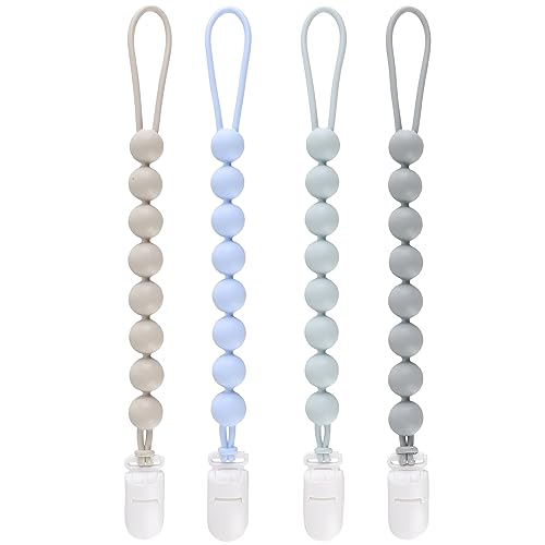 Paquete de 4 clips de silicona para chupetes para bebés, niños y niñas
