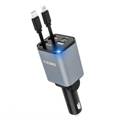 Flexino Cargador retráctil de coche para iPhone 16, cargador