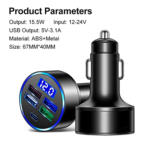 Cargador de coche USB de 5 puertos (4 USB + tipo C) adaptado